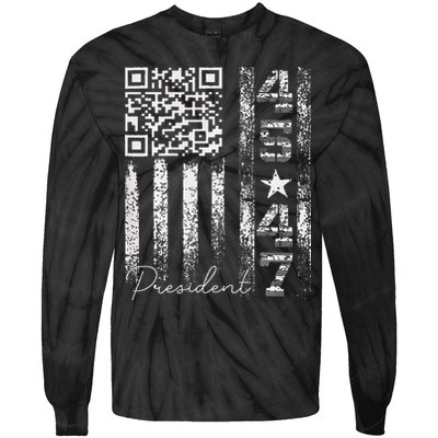 Funny Qr Scan Me President 4547 Trump Dancing Code Tie-Dye Long Sleeve Shirt