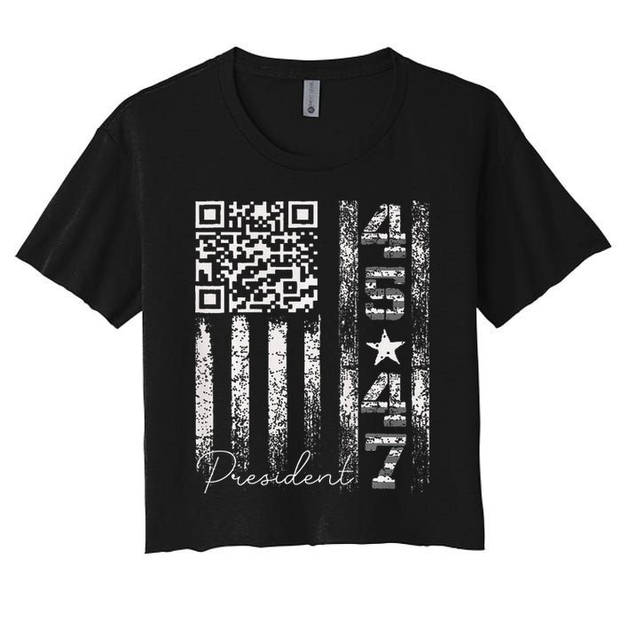 Funny Qr Scan Me President 4547 Trump Dancing Code Women's Crop Top Tee
