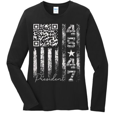 Funny Qr Scan Me President 4547 Trump Dancing Code Ladies Long Sleeve Shirt