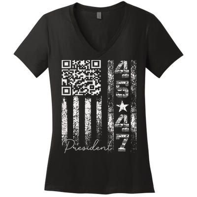 Funny Qr Scan Me President 4547 Trump Dancing Code Women's V-Neck T-Shirt
