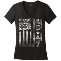 Funny Qr Scan Me President 4547 Trump Dancing Code Women's V-Neck T-Shirt