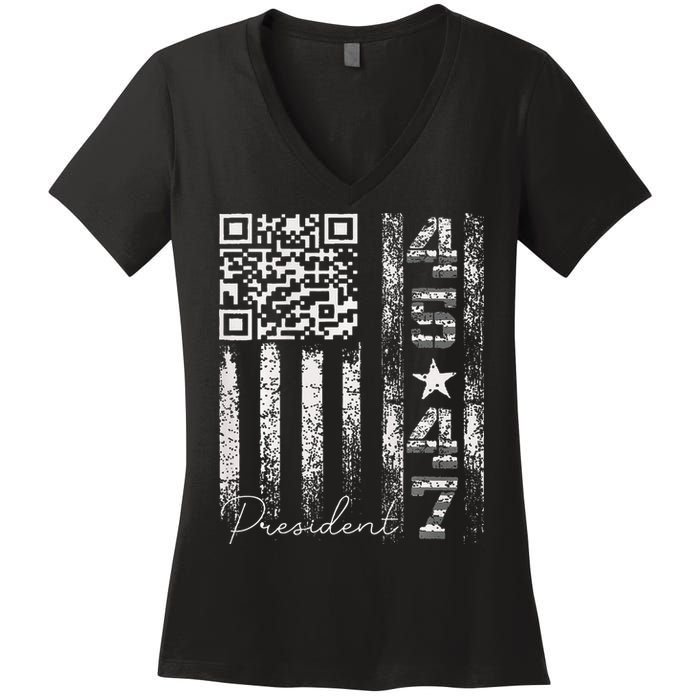 Funny Qr Scan Me President 4547 Trump Dancing Code Women's V-Neck T-Shirt
