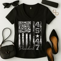 Funny Qr Scan Me President 4547 Trump Dancing Code Women's V-Neck T-Shirt