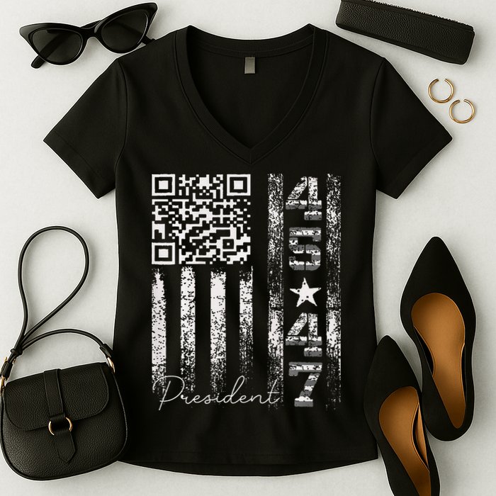 Funny Qr Scan Me President 4547 Trump Dancing Code Women's V-Neck T-Shirt