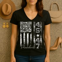 Funny Qr Scan Me President 4547 Trump Dancing Code Women's V-Neck T-Shirt
