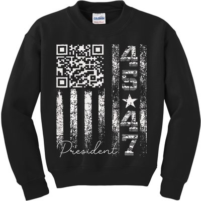 Funny Qr Scan Me President 4547 Trump Dancing Code Kids Sweatshirt