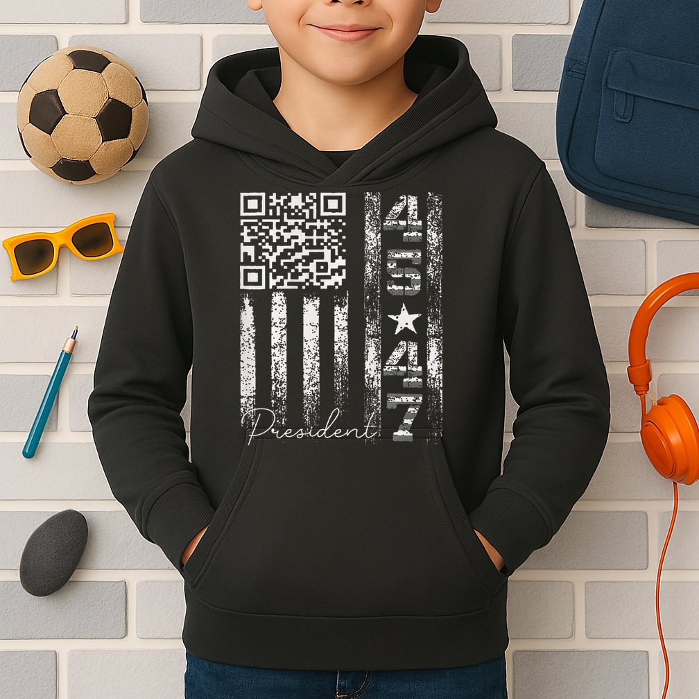 Funny Qr Scan Me President 4547 Trump Dancing Code Kids Hoodie