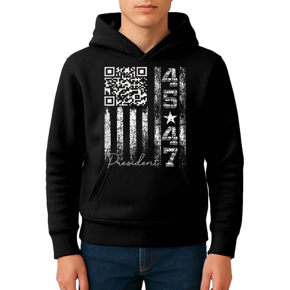 Funny Qr Scan Me President 4547 Trump Dancing Code Kids Hoodie