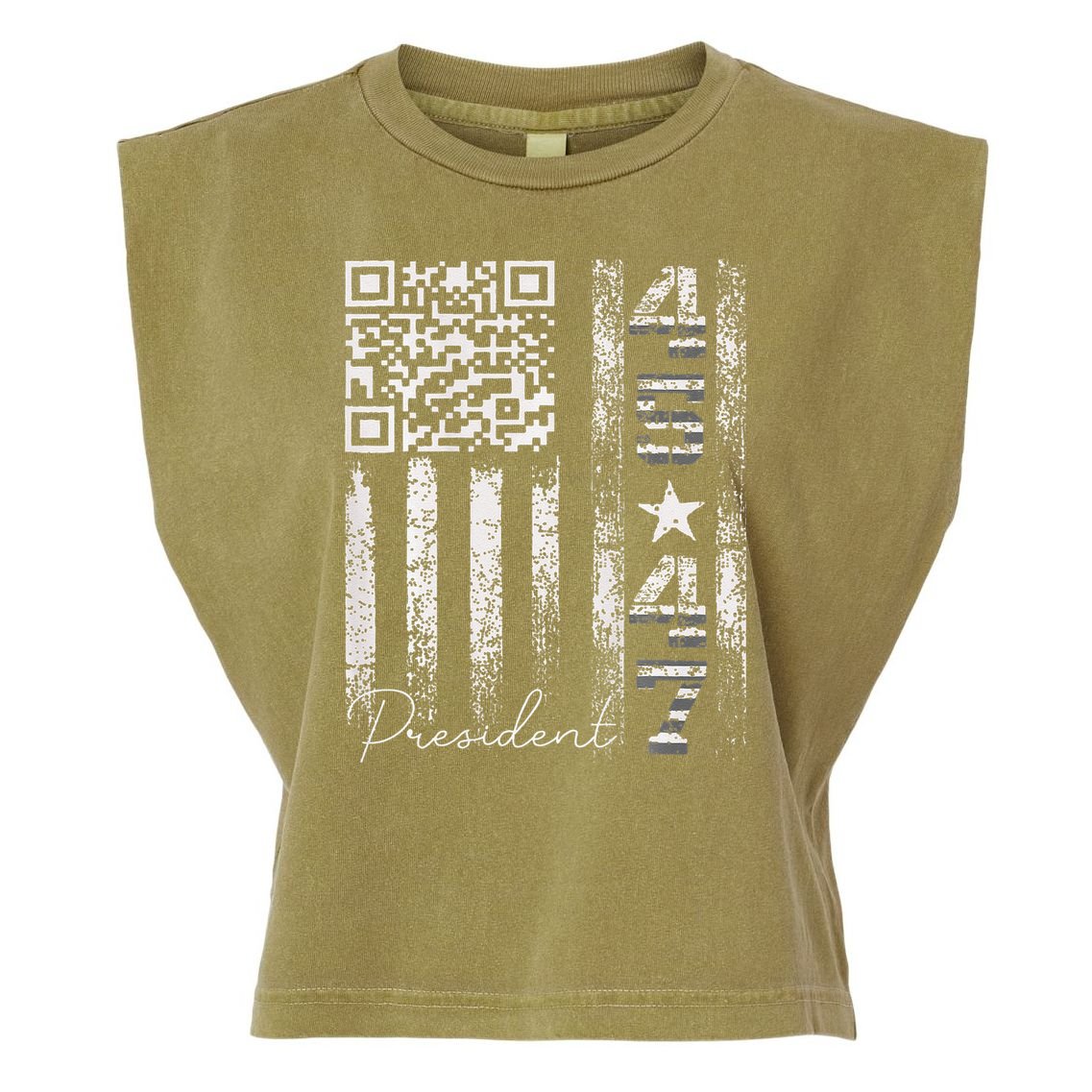Funny Qr Scan Me President 4547 Trump Dancing Code Garment-Dyed Women's Muscle Tee
