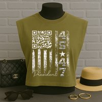 Funny Qr Scan Me President 4547 Trump Dancing Code Garment-Dyed Women's Muscle Tee