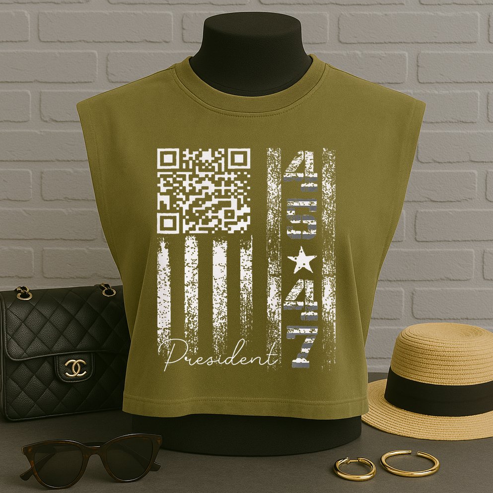 Funny Qr Scan Me President 4547 Trump Dancing Code Garment-Dyed Women's Muscle Tee