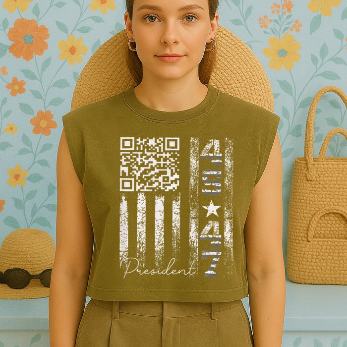 Funny Qr Scan Me President 4547 Trump Dancing Code Garment-Dyed Women's Muscle Tee