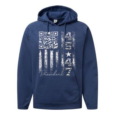 Funny Qr Scan Me President 4547 Trump Dancing Code Performance Fleece Hoodie