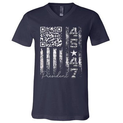 Funny Qr Scan Me President 4547 Trump Dancing Code V-Neck T-Shirt