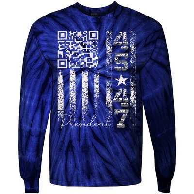 Funny Qr Scan Me President 4547 Trump Dancing Code Tie-Dye Long Sleeve Shirt