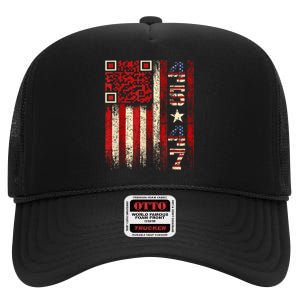 Funny Qr Scan Me President Trump 4547 Trump Dancing Code High Crown Mesh Back Trucker Hat