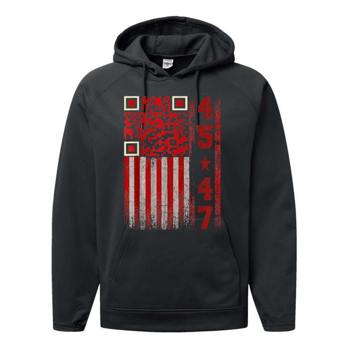 Funny Qr Scan Me President Trump 45/47 Trump Dancing Code Performance Fleece Hoodie