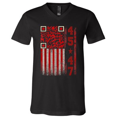 Funny Qr Scan Me President Trump 45/47 Trump Dancing Code V-Neck T-Shirt