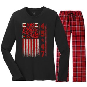 Funny Qr Scan Me President Trump 45/47 Trump Dancing Code Women's Long Sleeve Flannel Pajama Set 