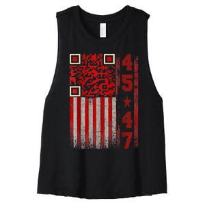 Funny Qr Scan Me President Trump 45/47 Trump Dancing Code Women's Racerback Cropped Tank