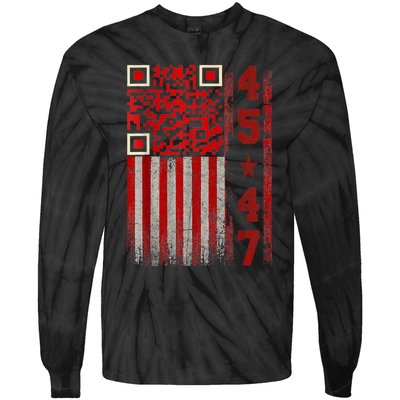 Funny Qr Scan Me President Trump 45/47 Trump Dancing Code Tie-Dye Long Sleeve Shirt