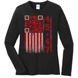 Funny Qr Scan Me President Trump 45/47 Trump Dancing Code Ladies Long Sleeve Shirt