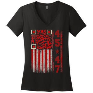 Funny Qr Scan Me President Trump 45/47 Trump Dancing Code Women's V-Neck T-Shirt