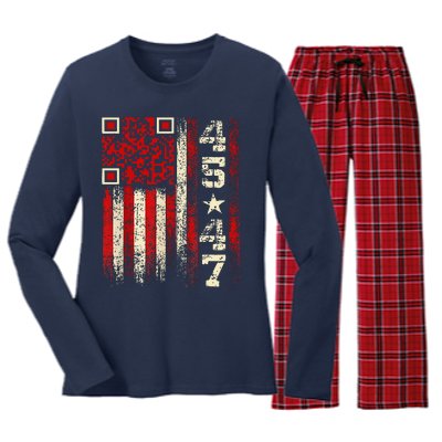 Funny Qr Scan Me President Trump 4547 Trump Dancing Code Women's Long Sleeve Flannel Pajama Set 