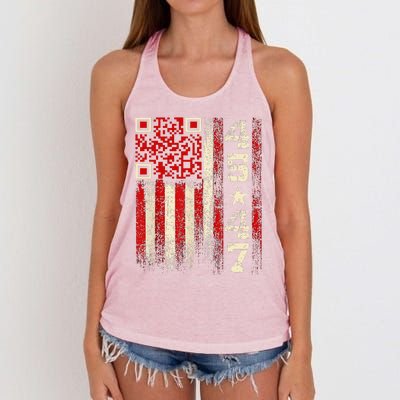 Funny Qr Scan Me President Trump 4547 Trump Dancing Code Women's Knotted Racerback Tank