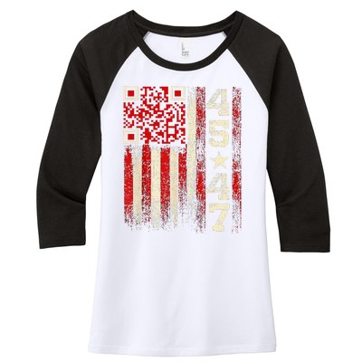 Funny Qr Scan Me President Trump 4547 Trump Dancing Code Women's Tri-Blend 3/4-Sleeve Raglan Shirt