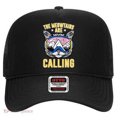 Funny Quote Ski Cat Lovers Skiing  High Crown Mesh Back Trucker Hat