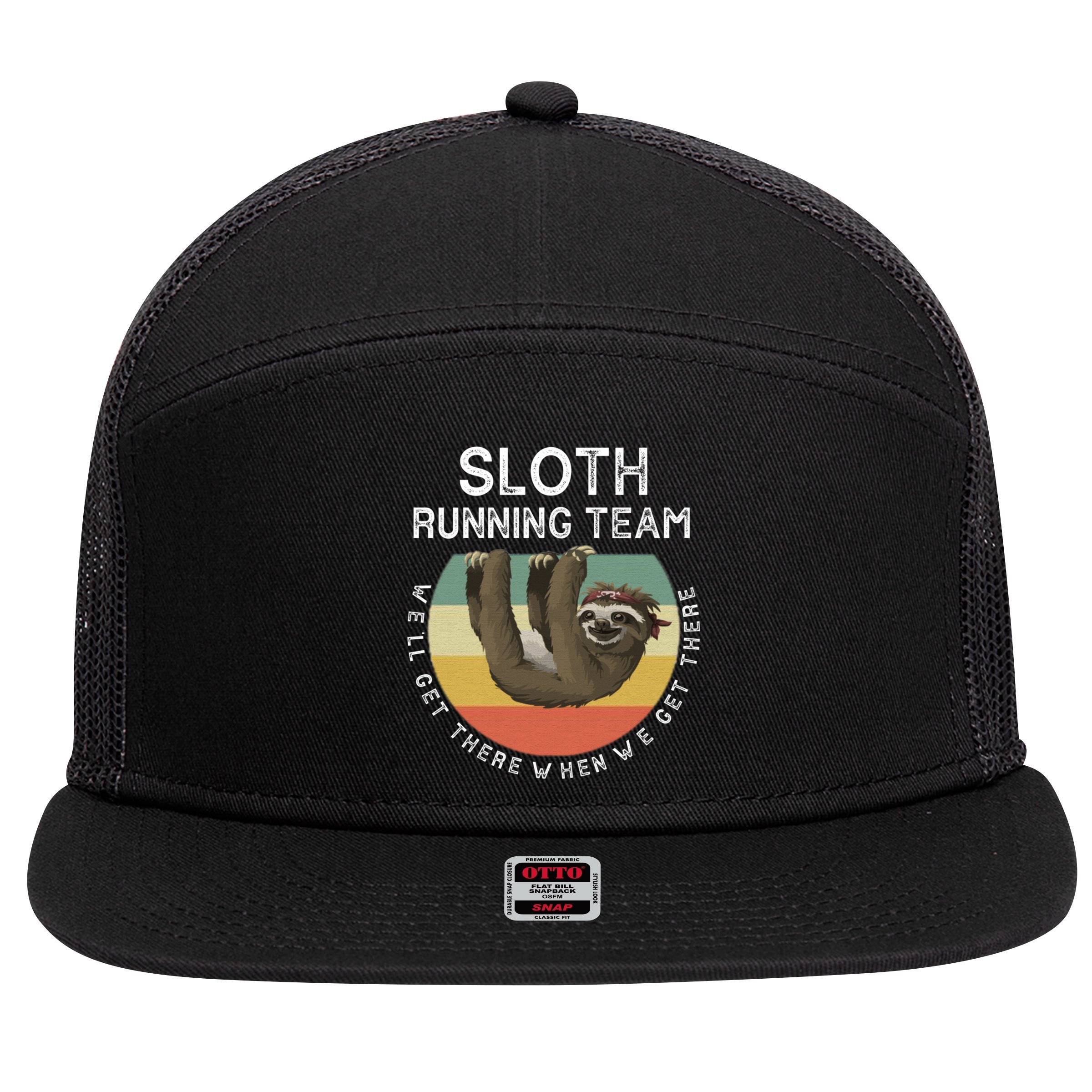 Funny Quotes Sloth Running Team Gift Gift 7 Panel Mesh Trucker Snapback Hat