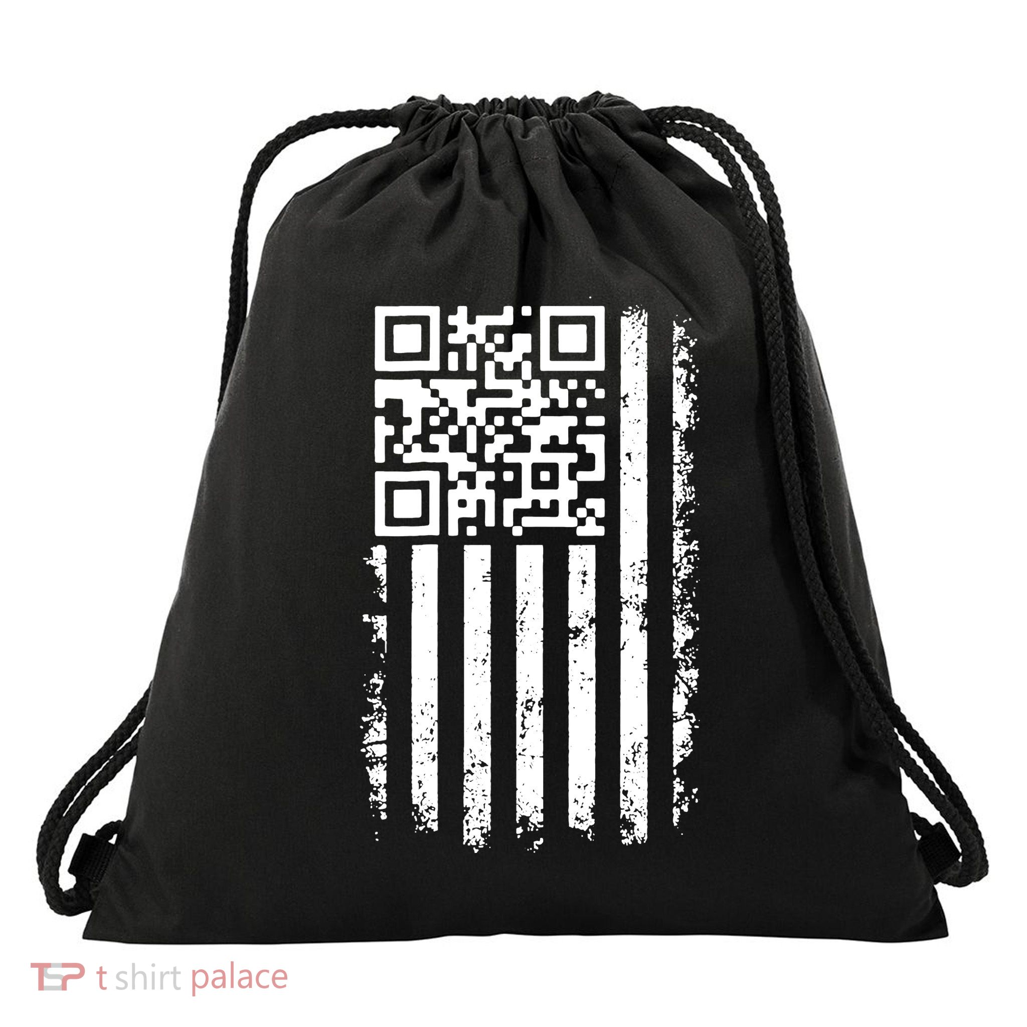 Funny Qr Scan Me President Trump 45 47 Dancing Code Flag Drawstring Bag