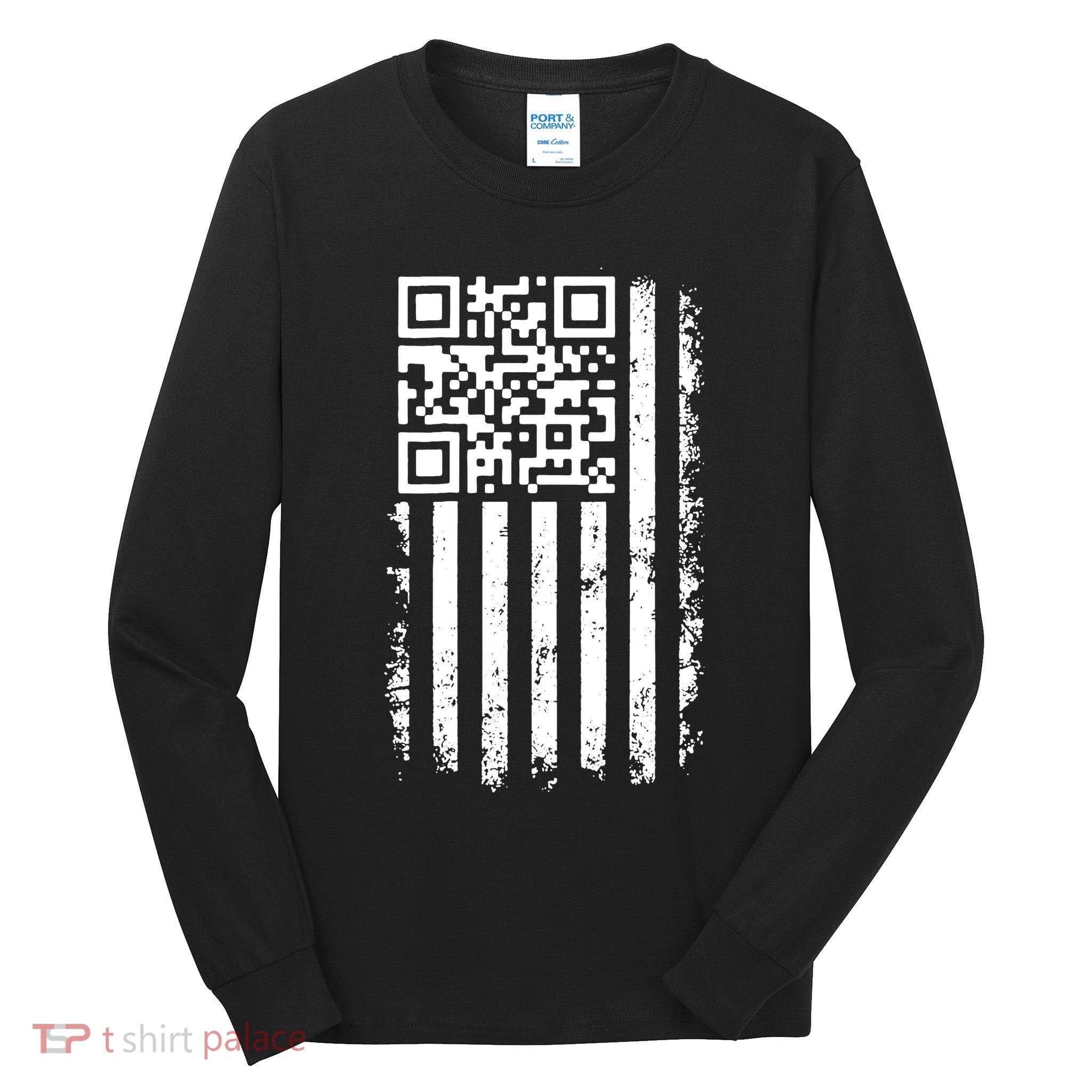 Funny Qr Scan Me President Trump 45 47 Dancing Code Flag Tall Long Sleeve T-Shirt