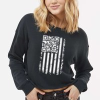 Funny Qr Scan Me President Trump 45 47 Dancing Code Flag Cropped Pullover Crew