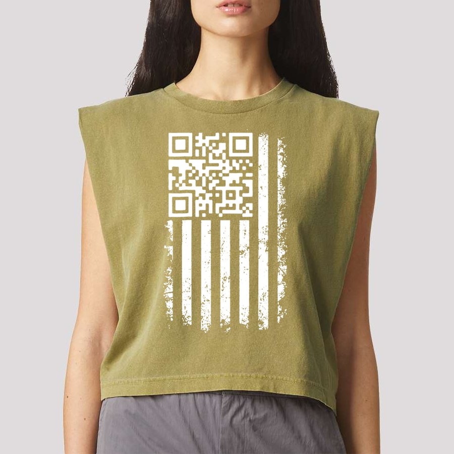 Funny Qr Scan Me President Trump 45 47 Dancing Code Flag Garment-Dyed Women's Muscle Tee