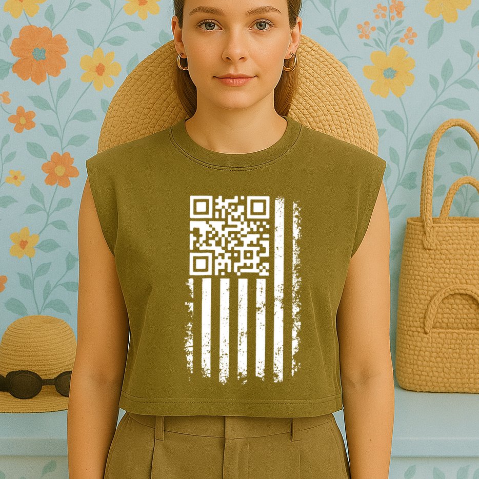 Funny Qr Scan Me President Trump 45 47 Dancing Code Flag Garment-Dyed Women's Muscle Tee