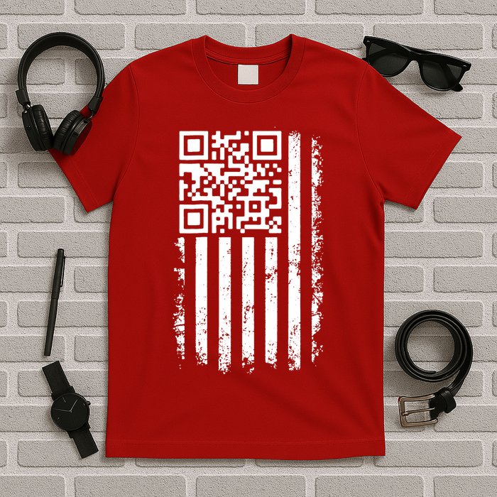 Funny Qr Scan Me President Trump 45 47 Dancing Code Flag T-Shirt