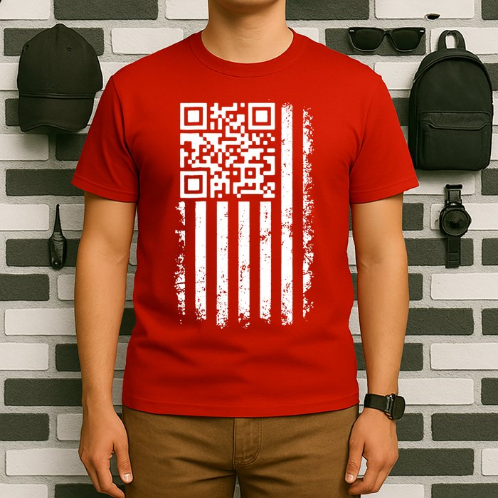 Funny Qr Scan Me President Trump 45 47 Dancing Code Flag T-Shirt