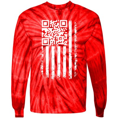 Funny Qr Scan Me President Trump 45 47 Dancing Code Flag Tie-Dye Long Sleeve Shirt