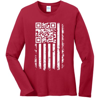 Funny Qr Scan Me President Trump 45 47 Dancing Code Flag Ladies Long Sleeve Shirt