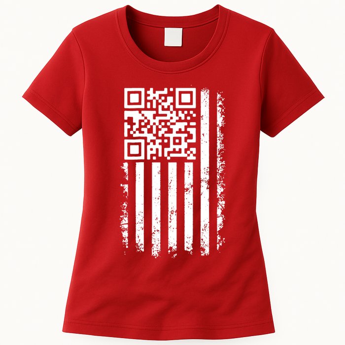 Funny Qr Scan Me President Trump 45 47 Dancing Code Flag Womens T-Shirt