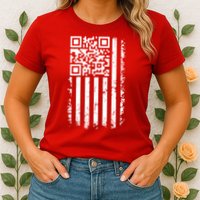 Funny Qr Scan Me President Trump 45 47 Dancing Code Flag Womens T-Shirt