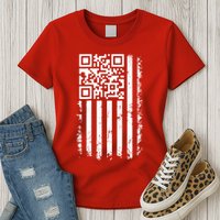 Funny Qr Scan Me President Trump 45 47 Dancing Code Flag Womens T-Shirt