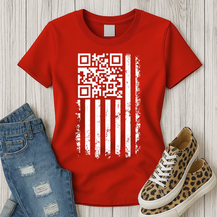 Funny Qr Scan Me President Trump 45 47 Dancing Code Flag Womens T-Shirt