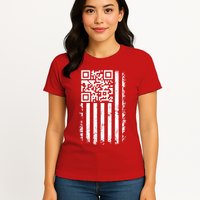 Funny Qr Scan Me President Trump 45 47 Dancing Code Flag Womens T-Shirt