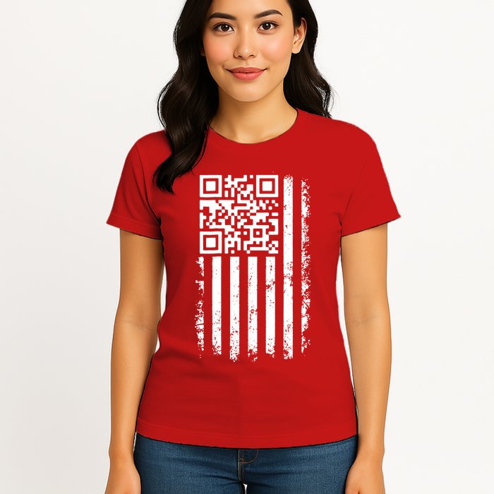 Funny Qr Scan Me President Trump 45 47 Dancing Code Flag Womens T-Shirt
