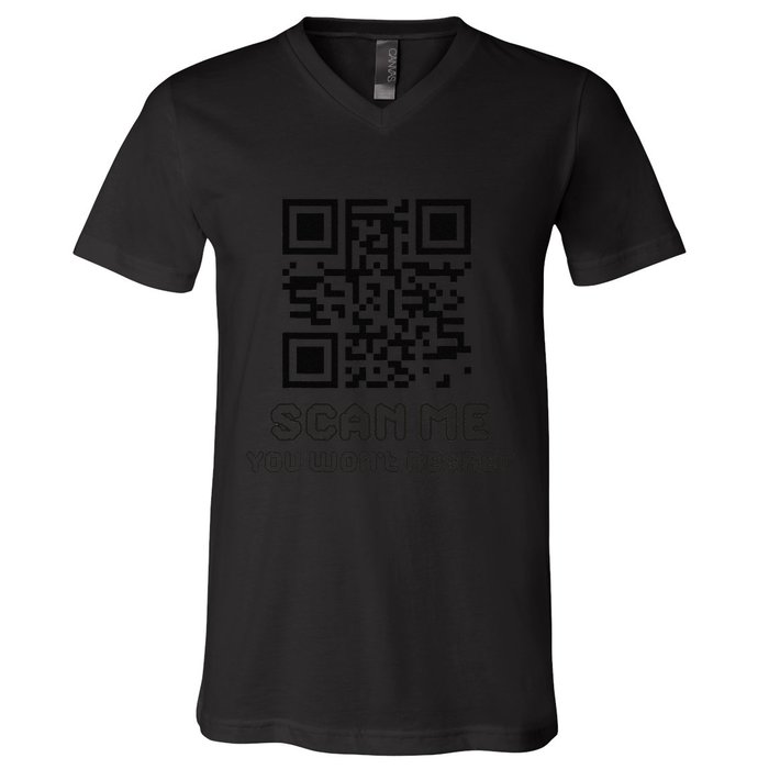Funny Qr Scan Me Interactive Code For Humor Lovers V-Neck T-Shirt