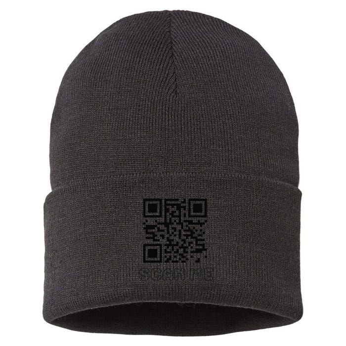 Funny Qr Scan Me Interactive Code For Humor Lovers Sustainable Knit Beanie