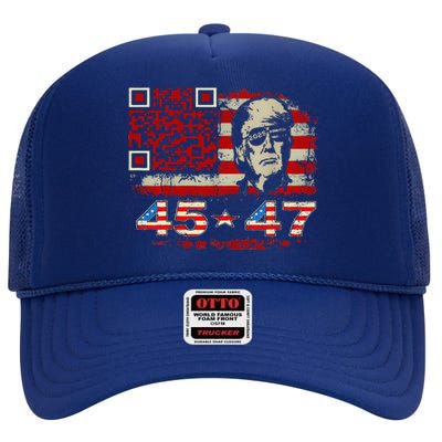 Funny Qr Scan Me President Trump 4547 Trump Dancing Code High Crown Mesh Back Trucker Hat